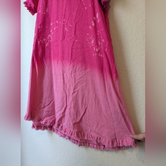 Umgee Hot Pink Ombre Frayed Flowy Linen Blend Mini Dress Size L Barbie Beach - Picture 10 of 15